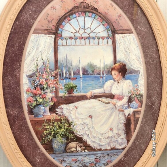 Lady in the Window by Georgia artist Barbara Mock 1981 Vintage Victorian Oval Wa - Picture 2 of 13